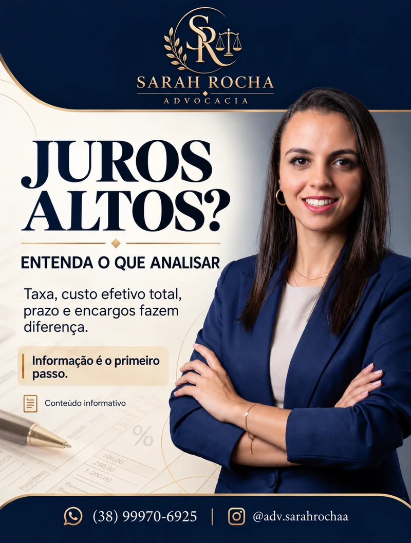 Arte para Sarah Rocha Advocacia sobre juros altos